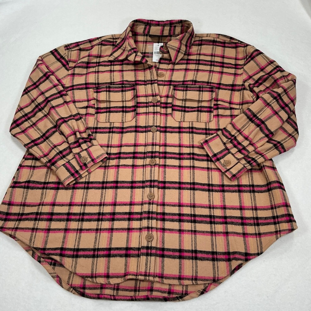 Lane Bryant Pink Tan Plaid Shacket Button Front Shirt Jacket 14/16 NEW